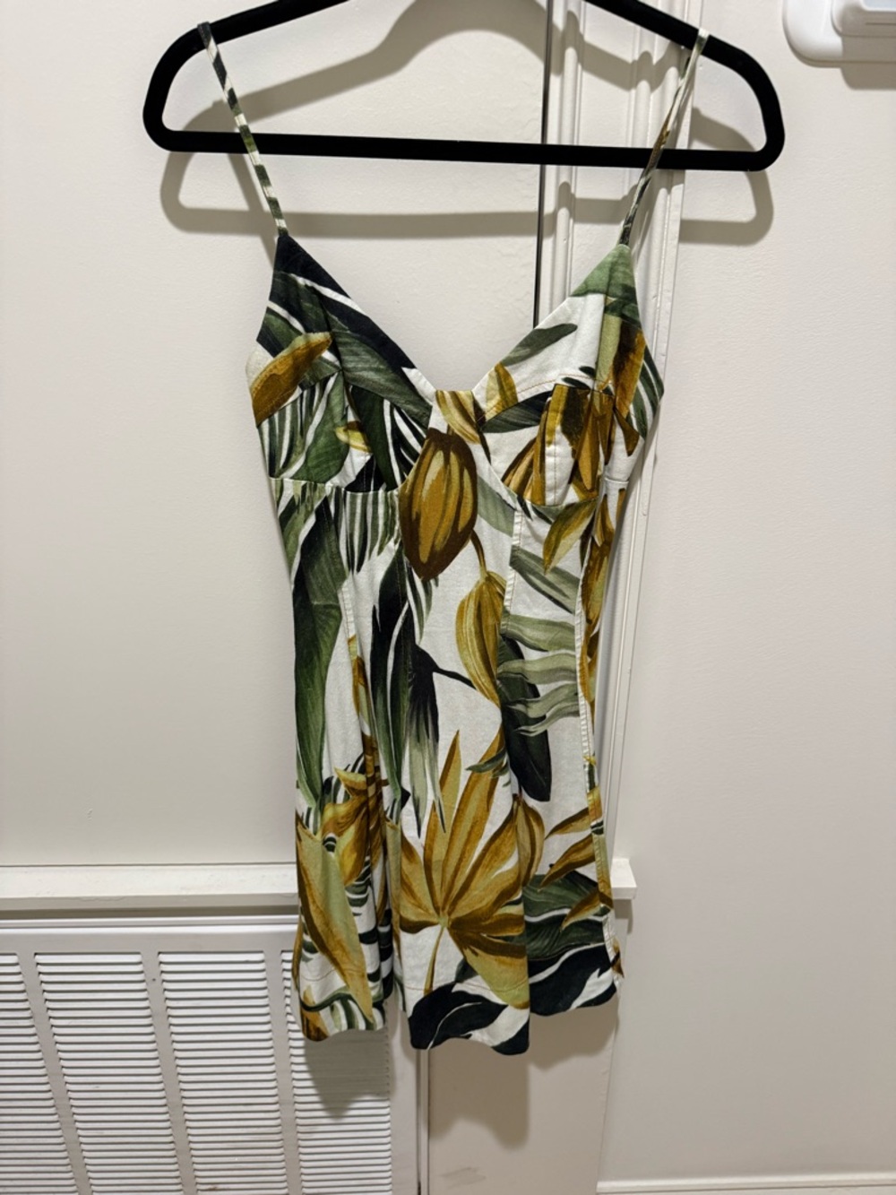 Farm Rio Size Small Tropical Leaf Print Slip Dress - Green & Mustard